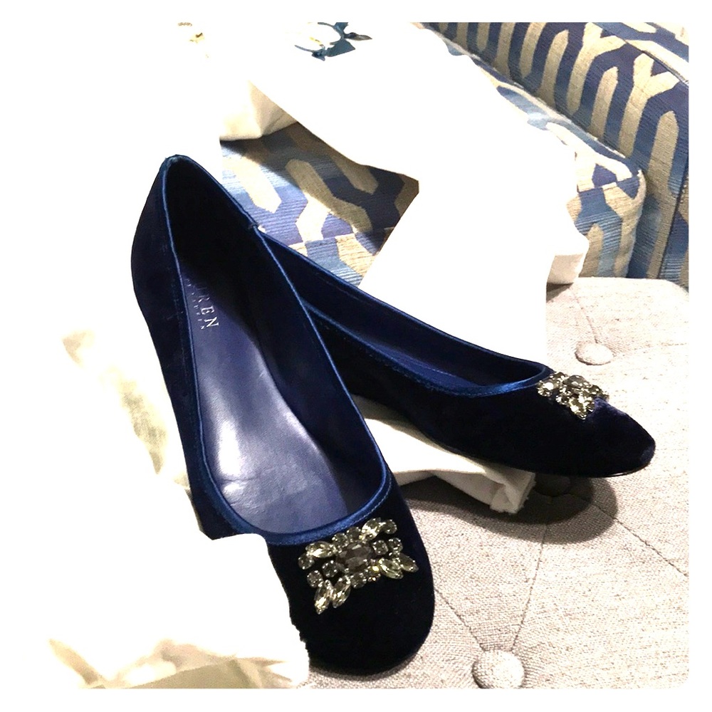 Ralph Lauren Velvet Gem Flats, Navy, Size 11
